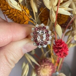 Pink Morganite, Rubellite and Moissanite Ring